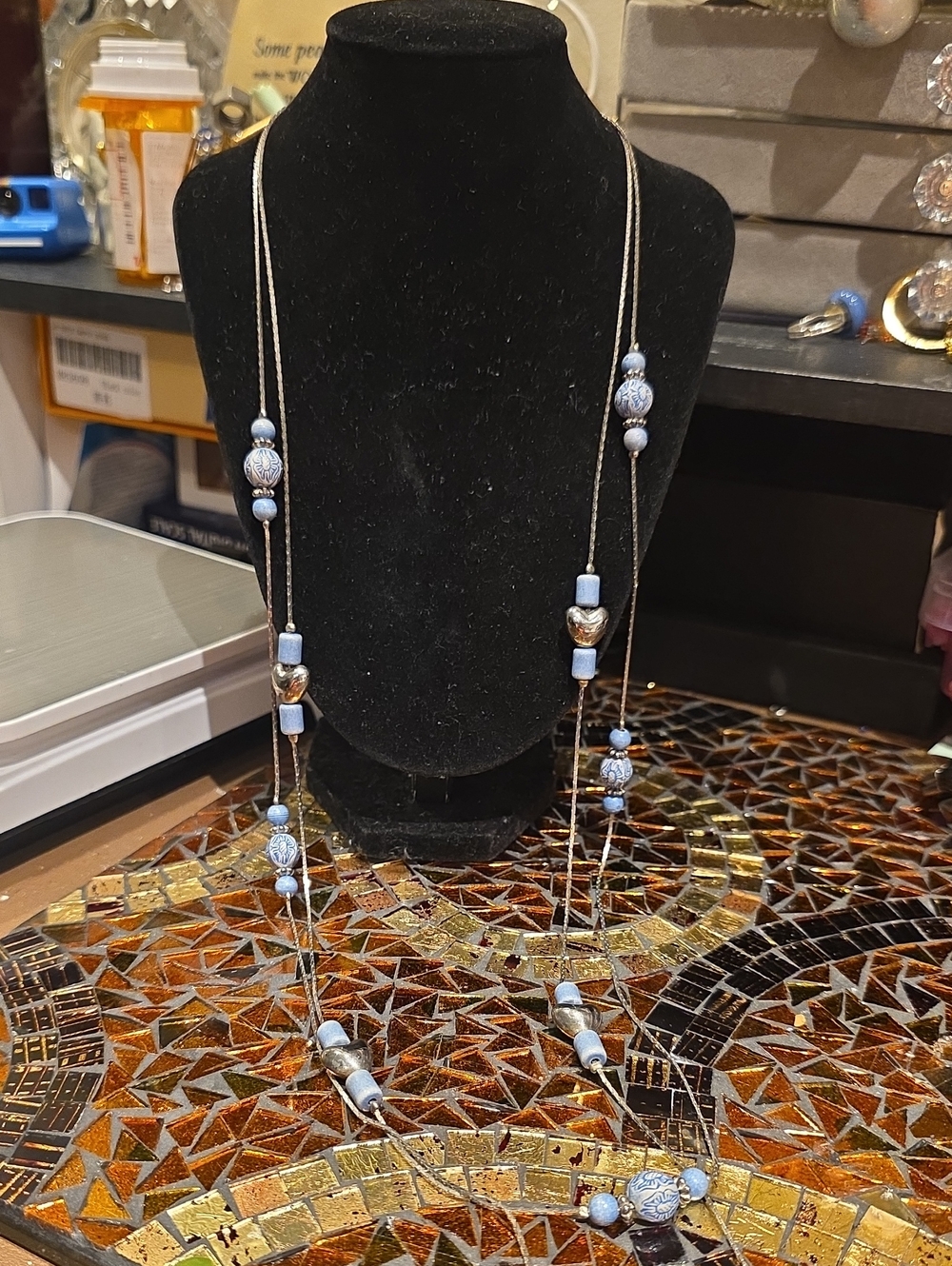 Delicate Light Blue Beaded Long Necklace - Women's Jewelry